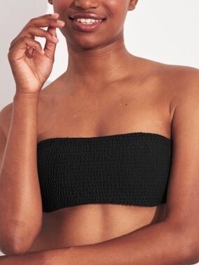 Hollister Smocked Ribbed Black Bandeau Bikini Top